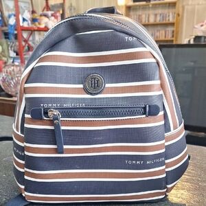 Tommy Hilfiger Blue and Brown Striped Backpack